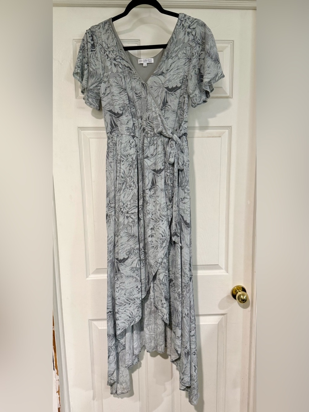 Ivy City Co Gray Palms Faux Wrap Maxi Dress